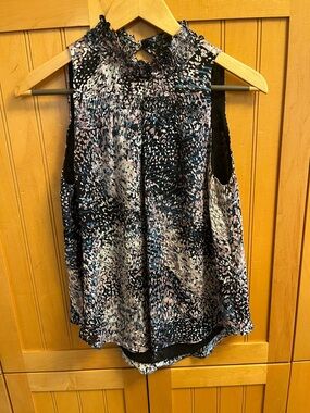 Ramy Brook Sleeveless Smocked Neck Printed Blouse - Pink, White & Blue